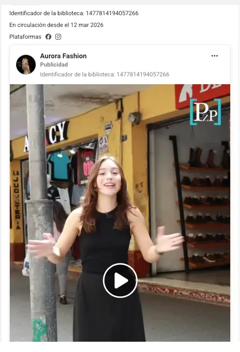 video de plaza pública manipulado promocionado por la cuenta Aurora Fashion
