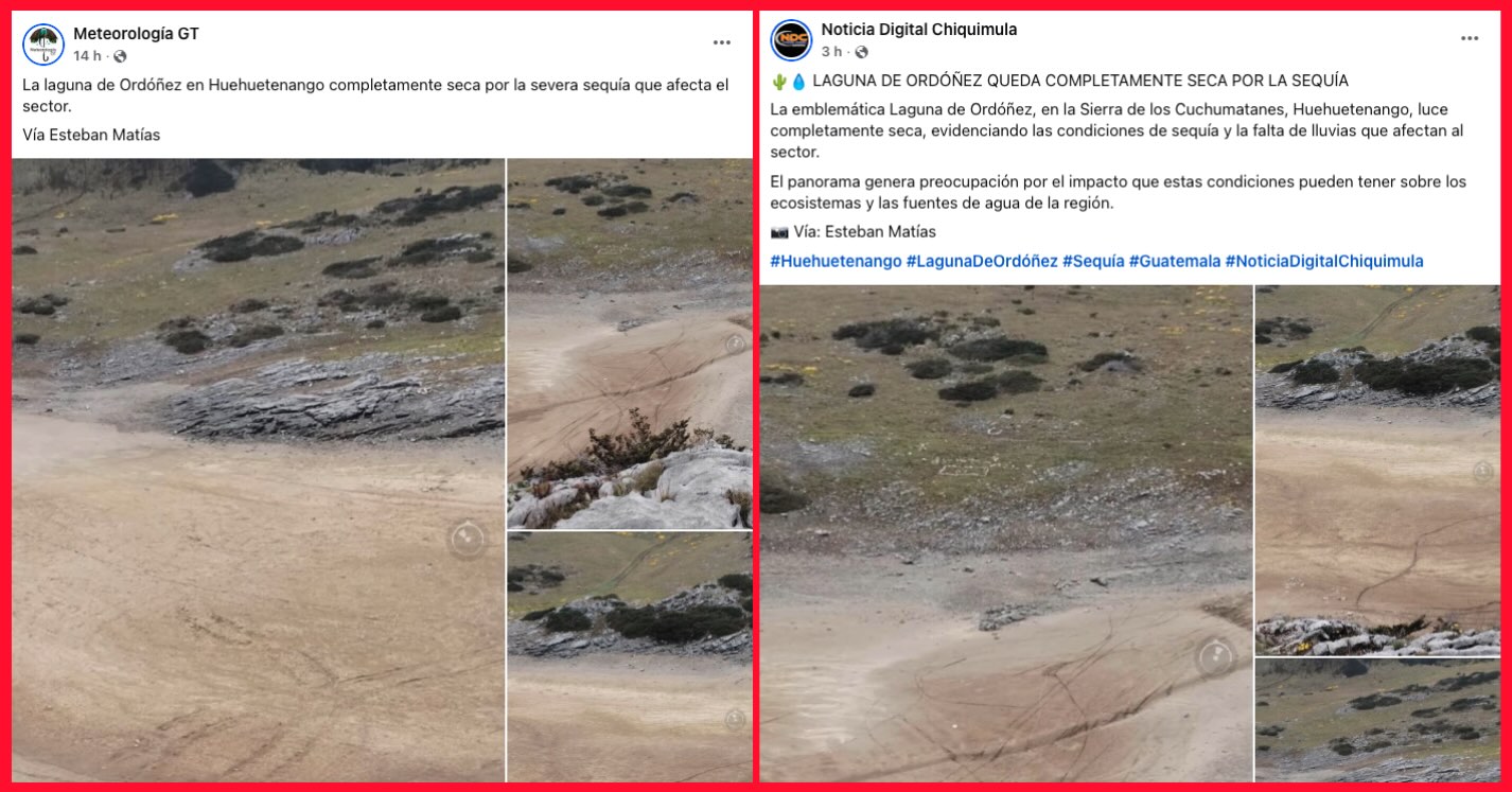 Publicaciones en redes sociales aseguran que la laguna se secó por sequía; sin embargo, los factores del fenómeno son diversos. Fotos: Redes sociales