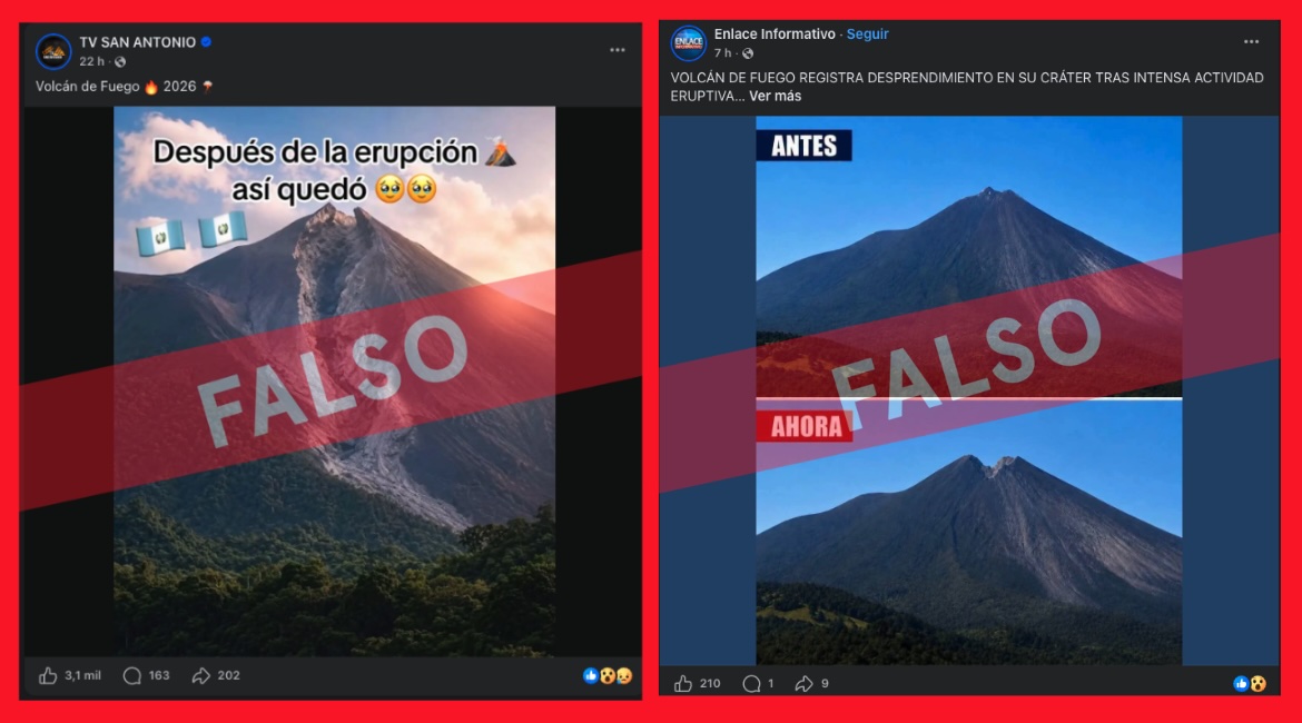 imagenes falsas del volcan de fuego con parte de su estructura dañada tras las las erupciones de agosto de 2026